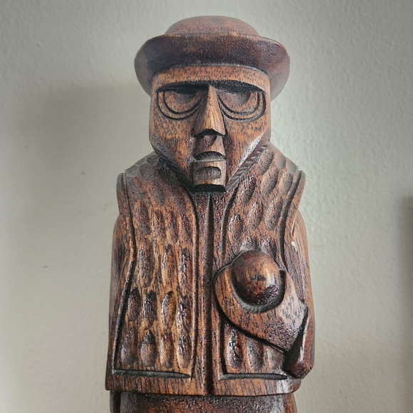 Vintage Hand Carved Wood Folk Art Man With Stand Primitive Piece Figurine - Picture 2 of 7